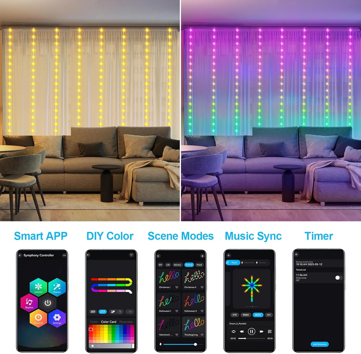 Smart Curtain Lights RGB 5050  – Smart Garden Usa Bewertung und Preis